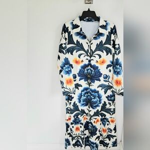 Floral Maxi Dress with Blue and Orange Flowers